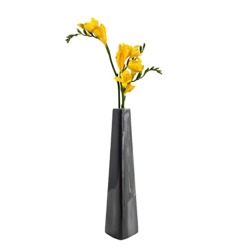 Small Ceramic Bud Vase Square Flower Single Stem Vase Black Modern Home Decorative Floral Centerpiece for Wedding and Office - color: Black