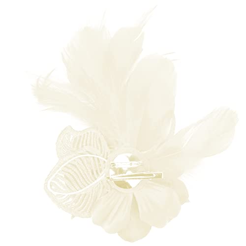 Song Qing Women's Fascinator Feather Flower Pin Brooch Corsage Bridal Hairband Derby Hat Cocktail Party Wedding - color: A4 White