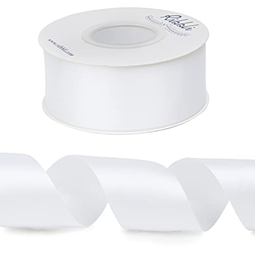 Ribbli White Double Faced Satin Ribbon,1-1/2” x Continuous 25 Yards,Use for Bows Bouquet,Gift Wrapping,Wedding,Floral Arrangement - color: White, size: 1-1/2 inch