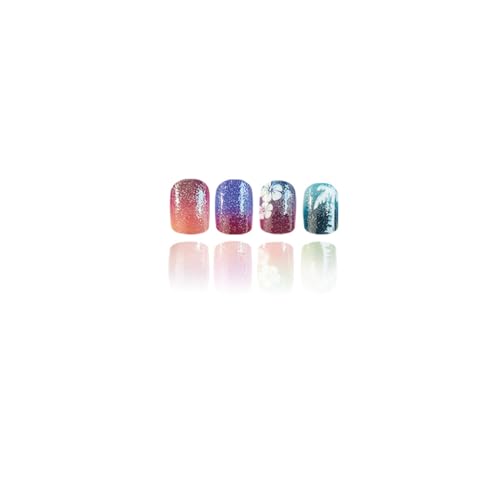 Flower Press on Nails Short Almond French Tip Fake Nails Multicolor False Nails with Charms Colorful Designs White Flower Glossy Full Cover Glue on Nails Xmas Acrylic Nails for Women Girls 24 Pcs - color: Flower Square2