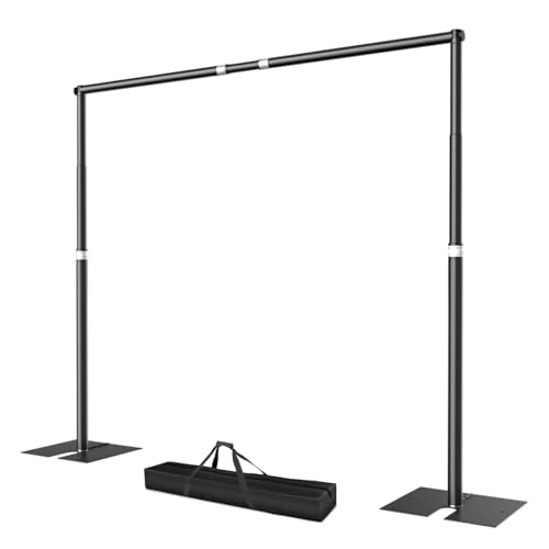 EMART Heavy Duty Backdrop Stand for Parties, 10x10 ft Pipe and Drape Adjustable Back Drop Stand Kit with Flat Base, Sturdy Photo Background Frame Diy Pole for Flower Wall Wedding Curtain - color: Black, size: 10x10ft
