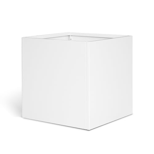 White Steel Planter 24 Inch Square Outdoor Planters Galvanized Steel Planter Box Indoor Metal Large Planters Cube Heavy Duty Planter Modern Commercial Residential for Plants Trees Patio Yard Garden - color: White, size: 24" L x 24" W x 24" H