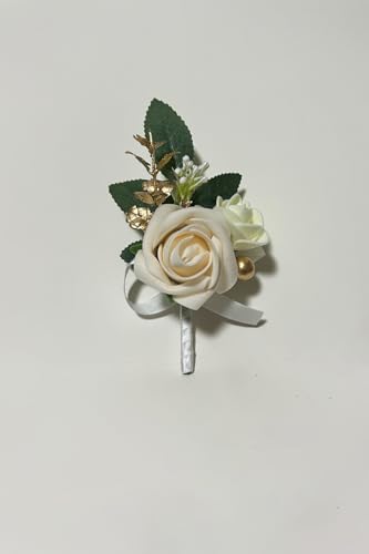 6PCS White Boutonniere for Men, Ivory Boutonniere Pins for Men Groomsmen Guest Boutonniere, Artificial Flowers for Wedding Decor Prom Homecoming - color: Ivory