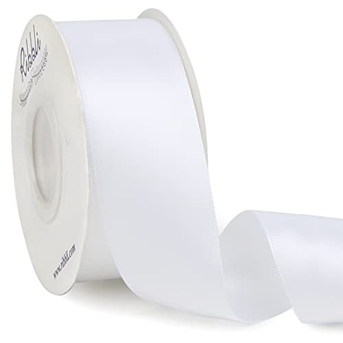Ribbli White Double Faced Satin Ribbon,1-1/2” x Continuous 25 Yards,Use for Bows Bouquet,Gift Wrapping,Wedding,Floral Arrangement - color: White, size: 1-1/2 inch