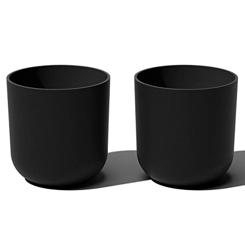 Veradek Mason Series Lima Planter - Round Planter for Indoor or Outdoor Porch/Garden | Made from Plastic-Stone Composite with Drainage Holes | Modern Décor for Succulents, Flowers, Small Plants - color: Black, size: 15 inches - 2 Pack