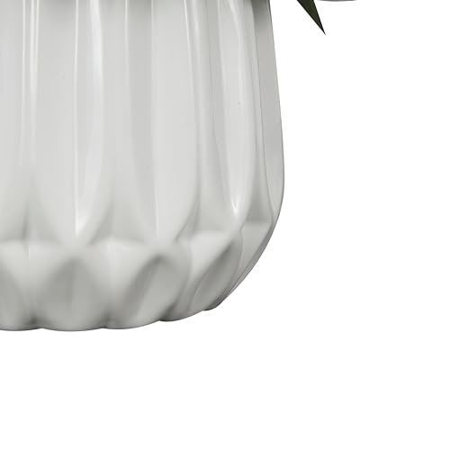 Deco 79 Fabric Artificial Flower with Green Leaves and Round Ceramic Vase, 8" x 8" x 9", White - color: White, size: 8" x 8" x 9"