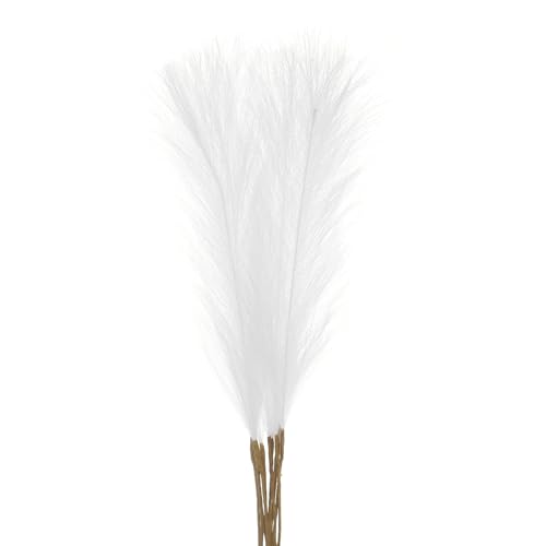 MECCANIXITY 10Pcs Faux Pampas Grass,21"/55cm Fluffy Fake Pampas Grass Decor Tall Artificial Pampas Grass for Living Room Party Wall Vase Wedding Decoration,White - color: White