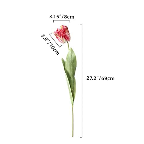 XZJMY Artificial Tulip Flowers,27.2in Fake Flowers Artificial Flowers Parrot Tulips Long Stem Faux Plants Branch Greenery Vase Filler for Home Office Decor (2PCS,Pink)