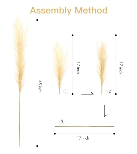 9 Pcs 45" Tall Pampas Grass Gold Decor, Long Stem Artificial Flower Floor Vase Large Faux Floral Pompas Fake Plants Dried Bouquet Arrangement Vase Filler for Boho Home Wedding Decoration - color: 9 Pcs 45" Gold Style