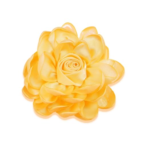 Dainty Satin Rose Flower Brooch Pins for Women Delicate Large Camellia Pins Shawl Clips Duckbill Clips Wedding Prom Banquet Party Jewelry Gift - color: Gold