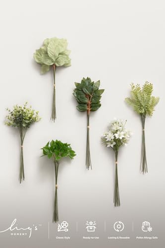 Ling's moment Artificial Greenery Stems Box Set, Faux Greenery Picks for DIY Bridal Bouquets Wedding Floral Arrangement Table Centerpieces, Sage & Light Green - color: Season Combo- Late Spring