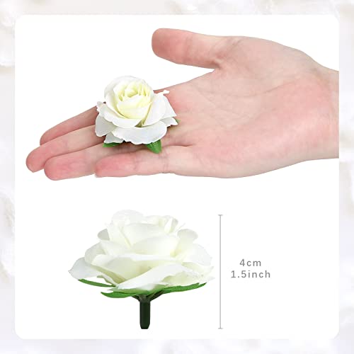 Yinsun 50pcs Mini Rose Artificial Flower Heads, 1.57” Real Looking Silk Rose for DIY Wedding Bouquets Bridal Shower Baby Shower Party Decoration (Ivory) - color: Ivory, size: 1.57 Inch