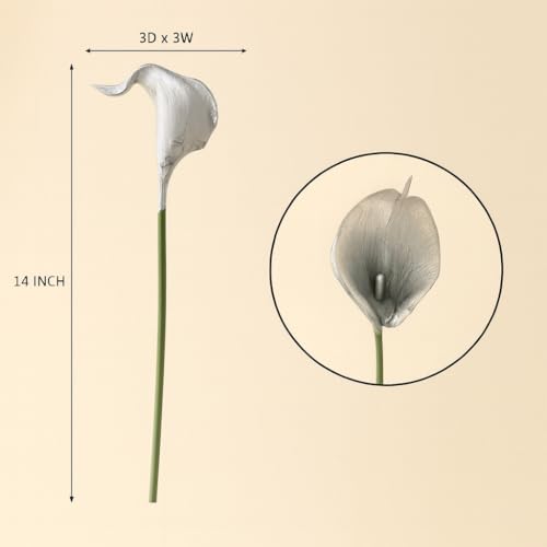 Floral Kingdom 20 Pack Artificial Calla Lily Flowers 14 Inch Silver Real Touch Faux Calla Lilies for Home Decor, Table Centerpieces, Living Room & Weddings - color: 925 Silver