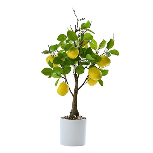 DULRLLY Artificial Lemon Tree Potted Plants 15.7 inch Lemon Greenery Fruit Bonsai Fake Lemon Tree for Lemon Decor Faux Lemon Plants for Kitchen Home Office Party Spring Summer Decoration(Lemon) - color: Lemon