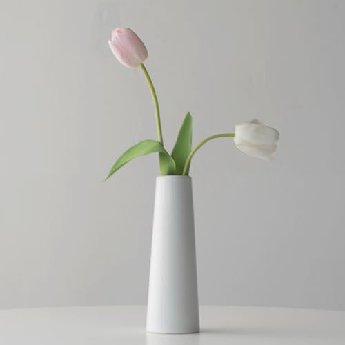 White Ceramic Vase, 8.5 Inch Flowers Vase for Pampas Grass, Rustic Table Vase for Centerpieces, Simple Modern Vase for Home Office Decor - Pure White - color: White, size: Medium: 8.5 inches