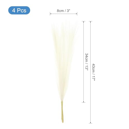 uxcell 4pcs Faux Pampas Grass 17 Inch 6 Stem Artificial Fake Dried Pampas Grass Decor for Floor Vase Filler, Wedding Decoration, Home Decoration, Cream - color: Cream