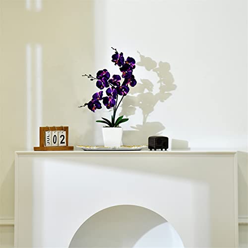 15" Tall Artificial Silk Phalaenopsis Orchid Flower Plant Pot Arrangements (Dark Purple) - color: Dark Purple