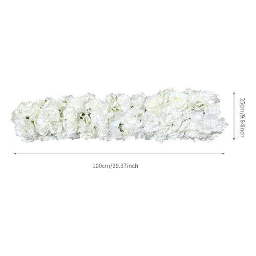 1-Meter Flower Arrangement, Decorative Artificial Flower Row Greenery Garland Silk Floral Panel for Party Wedding Background Decor White