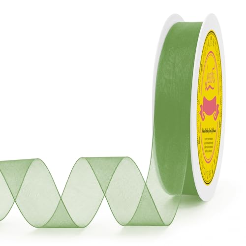 Light Green Organza Ribbon 1 inch x 100 Yards Sheer Chiffon Ribbon for Gift Wrapping Wedding Invitations Party Decoration Bridal Bouquets Crafts - color: Light Green, size: 1" X 100 Yards