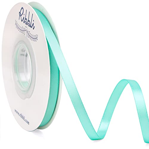 Ribbli Aqua Blue Double Faced Satin Ribbon,1/4” x Continuous 25 Yards,Use for Bows Bouquet,Gift Wrapping,Wedding Cards Decorating - color: Blue Aqua, size: 1/4 inch