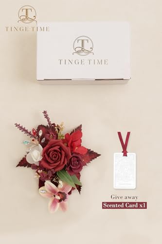 TINGE TIME Single Pocket Boutonniere for Man Groom, Best Man Boutonniere for Wedding, Prom, Homecoming, Anniversary, Graduation, Christmas Dinner(Burgundy) - color: Burgundy