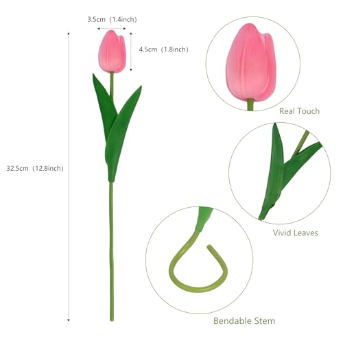 10Pcs Pink Fake Tulips PU Faux Tulips Artificial Flowers for Decoration Fake Spring Bouquet for Home Wedding Flower Decor - color: Deep Pink