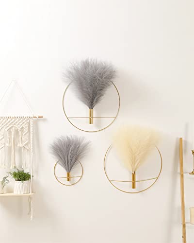 Pretty Jolly Boho Wall Decor - Hanging Artificial Pampas Display for Living Room, Bedroom, Bathroom, Dining Room - Wall-Mounted Metal Art Plant Decor, 2 Pack Black - color: 04-pampas-beige - Black Ring, size: S 7.8inch (Black Ring)