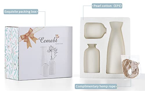 CEMABT White Ceramic vase Set-3 Small Flower vases for Decor,Modern Boho Farmhouse Home Decor,Decorative vase for Pampas Grass&Dried Flowers,idea Shelf,Table,Bookshelf ，Entryway- Distressed - color: 3set-white