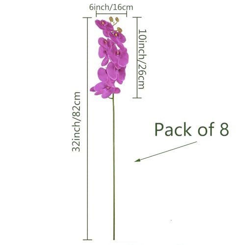 FagusHome 8 Pcs Artificial Phalaenopsis Flowers 32 Inch Artificial Orchid Flowers Fake Flowers Stem Plants for Home Décor (Purple) - color: Purple