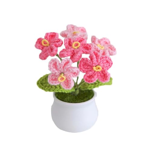 Blync Knitting Crochet Flowers Potted Plants, Fake Forget Me Not Flowers for Friends, Family and Lover, Artificial Handmade Flowers for Valentines Birthday Wedding Gift and Home Decor (Gpink) - color: Gpink