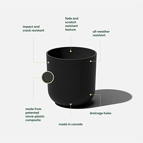 Veradek Mason Series Lima Planter - Round Planter for Indoor or Outdoor Porch/Garden | Made from Plastic-Stone Composite with Drainage Holes | Modern Décor for Succulents, Flowers, Small Plants - color: Black, size: 10 inches