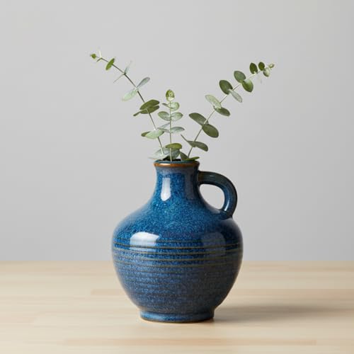 Sunddo 6 Inch Blue Ceramic Vase - Small Rustic Vases for Home Decor, Pitcher Modern Flower Vase for Bookshelf and Bathroom Decor, Nightstand, Dining, Centerpiece Table Decorations - color: Dark Blue - 6, size: 6 Inch