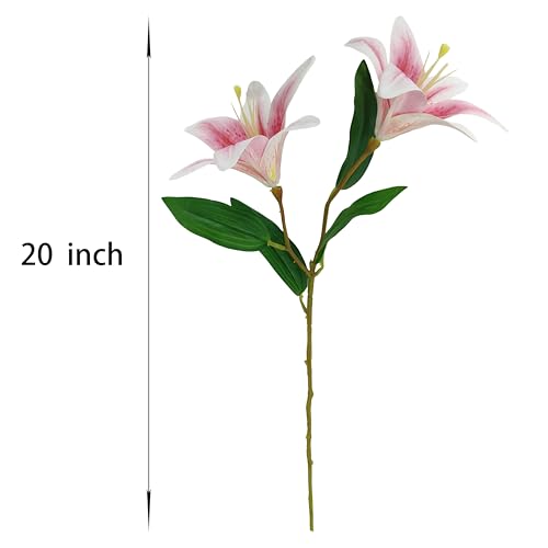 Artificial Light Pink Lilies Flowers,10Pcs Faux Lily Flower,20''Tiger Lily Branch with 2 Full Blooms, Faux Fake Lilies Plants for Wedding Bouquet Home Party Indoor Floral Arrangements - color: Light Pink