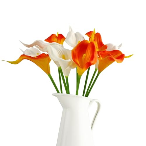 30 Pcs Calla Lily Artificial Flowers Fake Spring Flowers Faux Calla Lily Bouquet for Decoration, White Orange - size: 30 Pcs