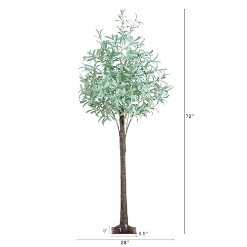 Nearly Natural 6-FT Artificial Olive Tree with 420 Warm White LED Lights, Faux Olive Tree Indoor Home Décor, Pre-lit Fake Tree with Lifelike Fruits and Sturdy Base Stand