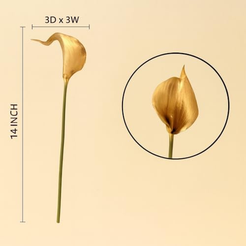 Floral Kingdom 20 Pack 14" Calla Lily Artificial Flowers, Real Touch 18k Gold Colored Faux Flowers for Home Decor, Table Centerpieces, Living Room & Weddings - color: 18k Gold
