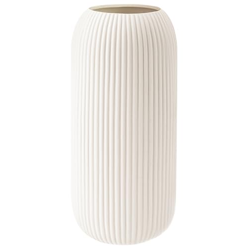 Ceramic Vase for Flowers – Modern Small Ribbed Textured Flower Vase for Home Decor, Pampas Grass, Decorative, Farmhouse, Coffee Table, Kitchen Centerpieces, Bookshelf and Home Living (XL White) - color: Tall White