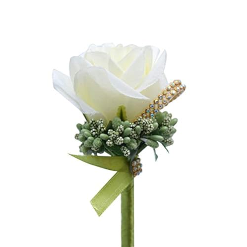 2 PCS Wedding Boutonniere Artificial Flower Groom Groomsman Corsage Rose Silk Suit for Wedding Prom Homecoming Ivory - color: Cream