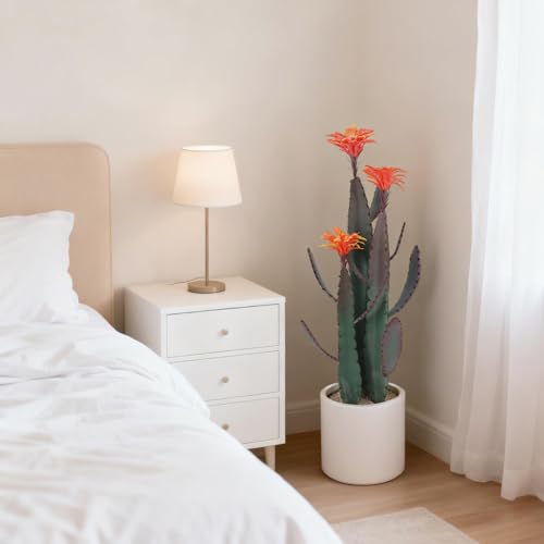 Artificial Cactus Plant, Tall UV Resistant Faux Cactus Plant, Realistic Texture Tall Fake Plant, Faux Desert Cacti Potted Plant with Planter for Indoor Outdoor Decoration - color: Red + Green
