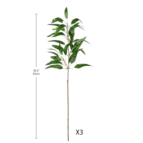 Faux Eucalyptus Stems Willow Eucalyptus Leaves 34” Long Fake Salix Leaves 3 Pcs Artificial Greenery Stems for DIY Bouquet Arrangements Centerpieces Shower Decorations-Artificial Eucalyptus Stems - color: Green, size: 3Pcs