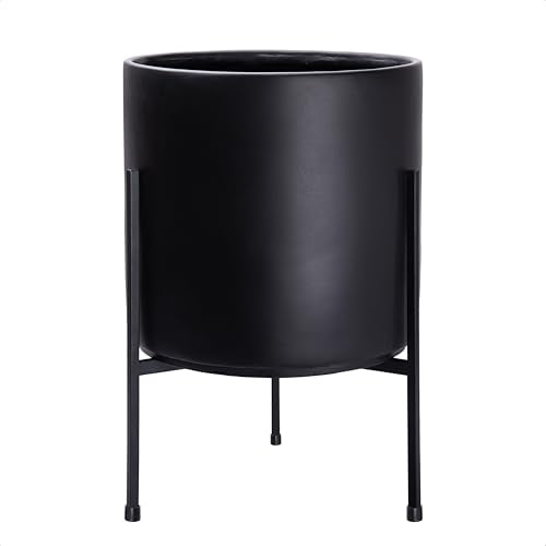 D'vine Dev Modern Black Plants Pot Cylinder Planter with Heavy Duty Stand, Large 12 Inch Pot, 17.6 Inch with Stand Height, 96-T-B-3 - color: Black, size: Large 12 Inch