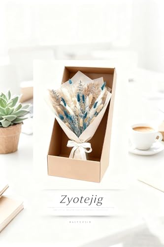 Blue Pampas Grass Bouquet – Blue Dried Baby's Breath, Pampas Grass and Eucalyptus Stems, Dried Flower Arrangements for Boho Decor, Rustic Flowers for Home Decor, Bedroom, and Wedding, Table Decor
