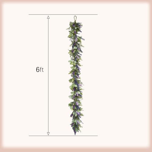 idyllic 6ft Lavender Bunny Ear Vine Garland Artificial Flower Decor for Front Door Window Porch Mantel Stair All Year Indoor Outdoor Home Decor - size: 6ft