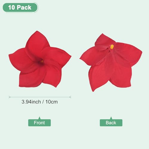 M METERXITY 10-Pack Artificial Plumeria Flowers, Fake Silk Heads Flower Hawaiian Plumeria Petal for DIY Crafts/Dress/Wedding/Party Decoration [Red, 3.9"/ 10cm] - color: Red
