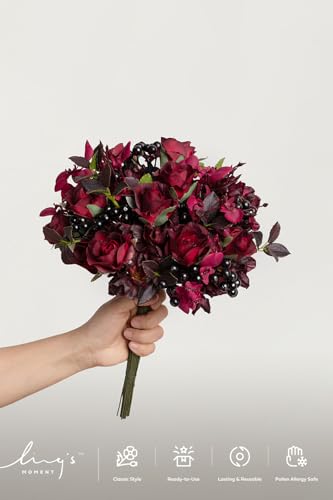Ling's moment Artificial Greenery Stems Box Set, Faux Greenery Picks for DIY Bridal Bouquets Wedding Floral Arrangement Table Centerpieces, Black Baccara & Burgundy - color: Filler Flower Combo- Black Baccara & Burgundy