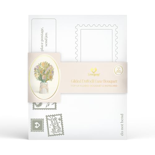 Lovepop Gilded Daffodil Luxe Bouquet - 3D Pop Up Paper Daffodil Bouquet for Mom, Sister, Friend, Her (Birthday, Mother's Day, Easter, Thank You) 12" - Blank Notecard & Envelope Included - color: Gilded Daffodil Luxe Bouquet