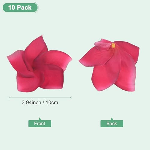 M METERXITY 10-Pack Artificial Plumeria Flowers, Fake Silk Heads Flower Hawaiian Plumeria Petal for DIY Crafts/Dress/Wedding/Party Decoration [Rose Red, 3.9"/ 10cm] - color: Rose Red