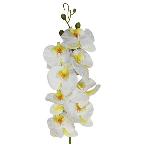 ATFL 8 Pack Ivory Orchid Artificial Flowers Real Touch, 32'' Artificial Fake Faux Silk Orchid Stem Bouquets for Wedding Party Home Garden Decor,Orquideas Artificiales para Decora(excluding The Pot) - color: Ivory