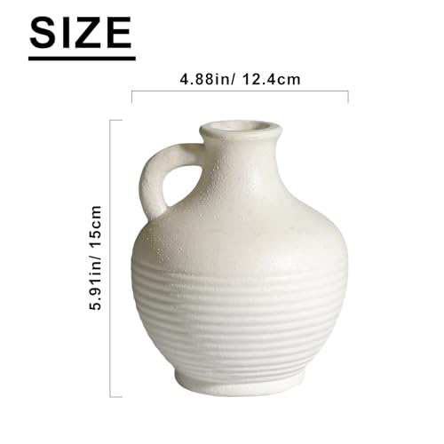 White Ceramic Vase, Rustic Farmhouse Vase with Handle, Pottery Vases for Flower, Farmhouse Decor, Centerpiece Table Decorations, 6 inch - color: Rustic White - 6, size: 6 Inch