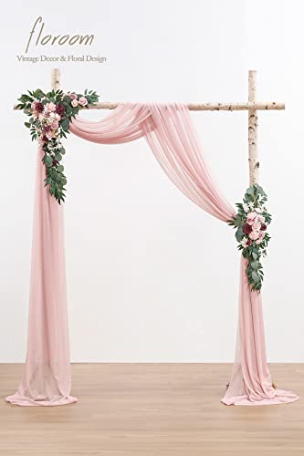 Floroom Arch Flowers with Drapes Kit (Pack of 4) - 2pcs Artificial Dusty Rose & Burgundy Floral Swag Arrangement with 2pcs Draping Fabric for Wedding Ceremony Arbor and Reception Backdrop Decoration - color: Dusty Rose & Burgundy